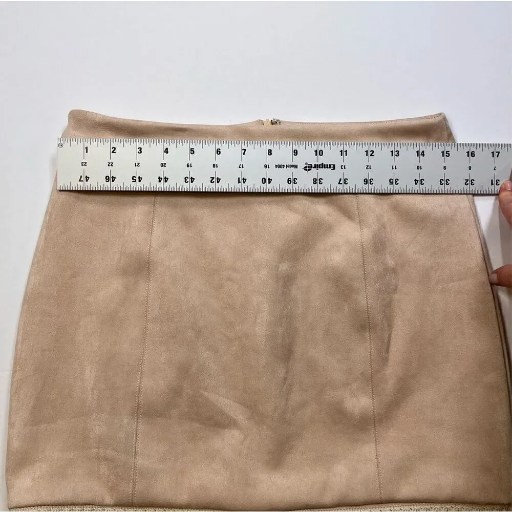 Showpo Dream Life Faux Suede Tassel Mini Skirt Beige Size AUS 12 USA Size 8